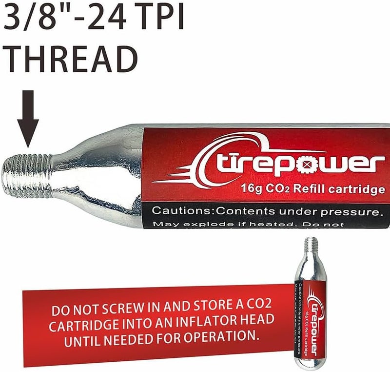 Ctrepower CO2 Bike Tire Inflator - Push-Button Presta & Schrader Compatible CO2 Bike Pump or 12X 16g Threaded CO2 Cartridges for Road Bikes, MTB, Hybrid Bikes - Image 2